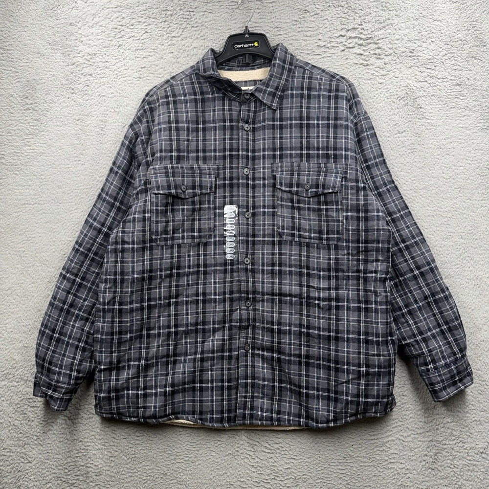 Levis Sherpa Lined Flannel Jacket Mens XXL Relaxed Fit Blue Black Plaid Snap
